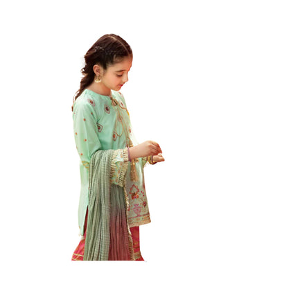 Unstitched Suit, Chiffon & Jamawar Ethnic Wear & Embroidered Front, for Kids'