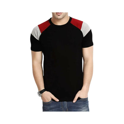 T-Shirt, Red & Black, Round Neck, for Men