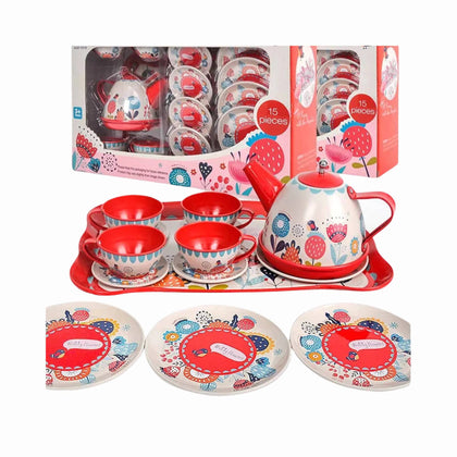 Floral Metal Tea Set, Elevate Child's Play with an Elegant Kitchen Game