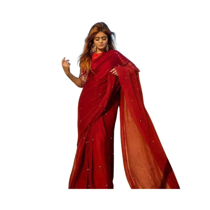Saree, Graceful Chiffon Elegance with Sequin-Embroidered Blouse, for Women