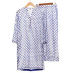 2-Piece Printed Lawn Suit, Blue with Button Neckline, for Women