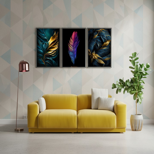 3 Piece Feather Design Wall Art Frames 8x11 Inches