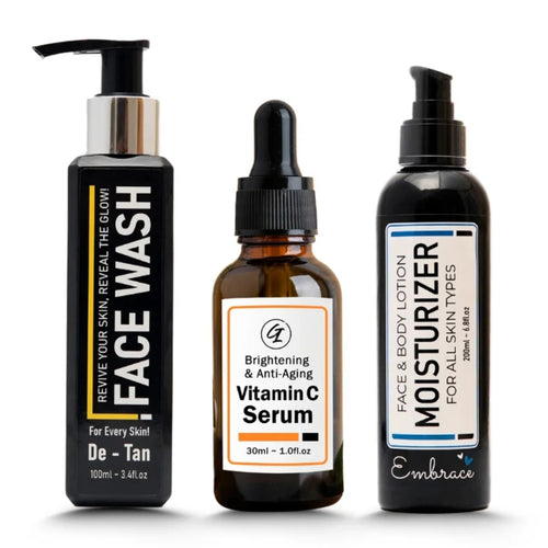 Glow & Hydrate Skincare Set, Vitamin C Serum, Moisturizer & De-Tan Face Wash