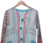 Green Lawn Printed 3-Piece Suit, Tassel Neck with Cotton Trousers, for Women