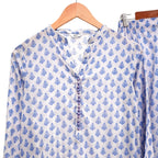 2-Piece Printed Lawn Suit, Blue with Button Neckline, for Women