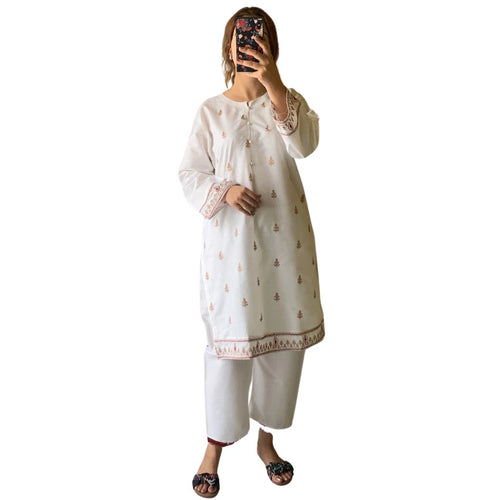 Suit, Elegant Embroidered, 2Pcs Cotton Lawn Stitched & Ready to Wear