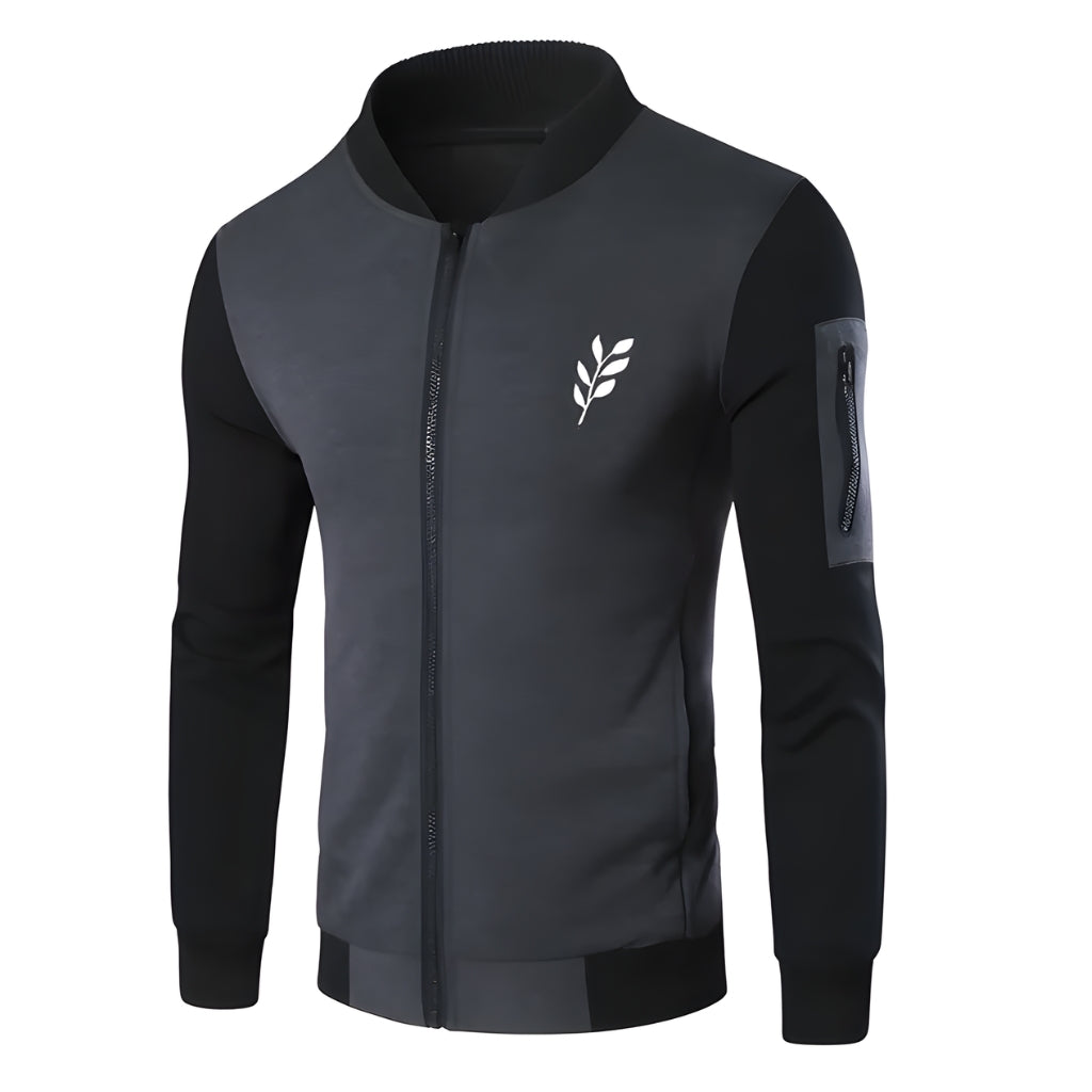 Zipper Jacket, Warm Fleece Fabric & Charcoal Grey Leaf, for Winter Wear