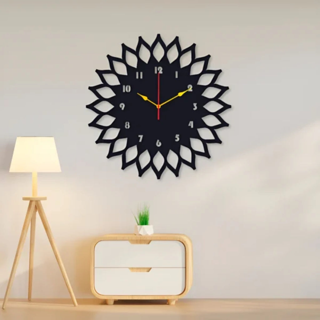Sun Round Wall Clock, 12x12 Inches, Black & DIY Installation