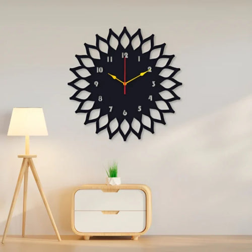 Sun Round Wall Clock, 12x12 Inches, Black & DIY Installation