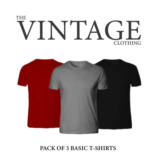 Pack of 3 Summer Cotton T-Shirts, Plain Colors, Casual Wear for Men