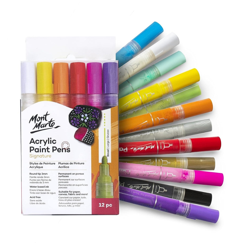 Mont Marte Acrylic Paint Pens, Broad Tip, for Art Projects