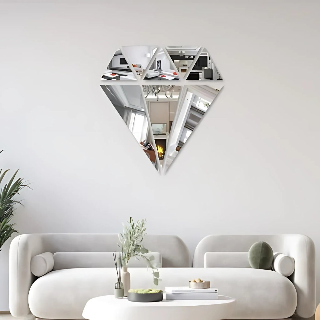 Diamond Mirror Home Wall Art, 16x16 Inches, Silver Mirror Acrylic, for Wall Decor