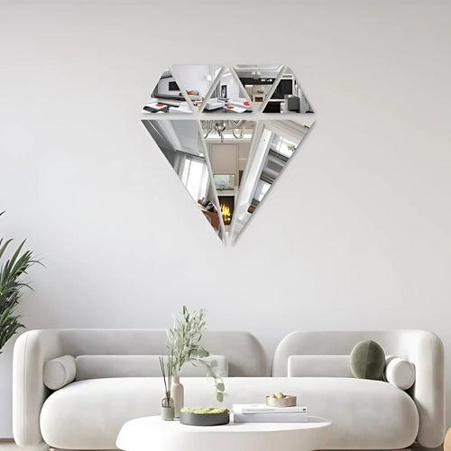 Diamond Mirror Home Wall Art, 16x16 Inches, Silver Mirror Acrylic, for Wall Decor