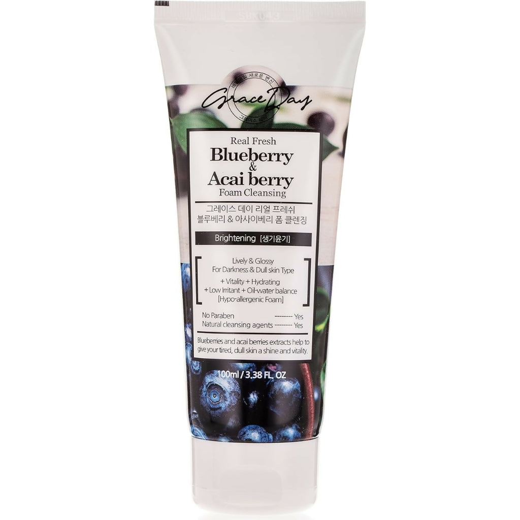 Blueberry & Acai Berry Foam Cleanser, Hydrating & Brightening Formula