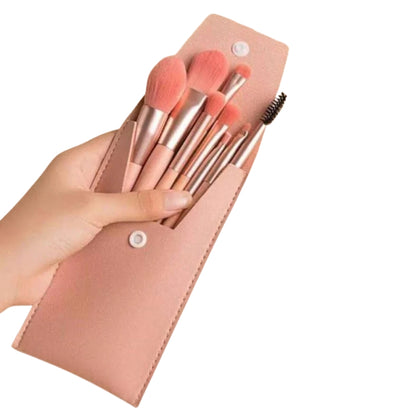 Cute Makeup Brushes with Leather Pouch, 8-Piece Set, Random Colors