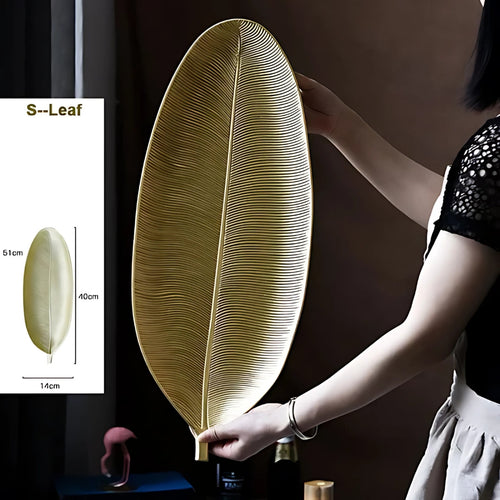 Wooden Gold Leaf Shape Snack Tray, Fiberboard, 16 Inch, for Home Decor
