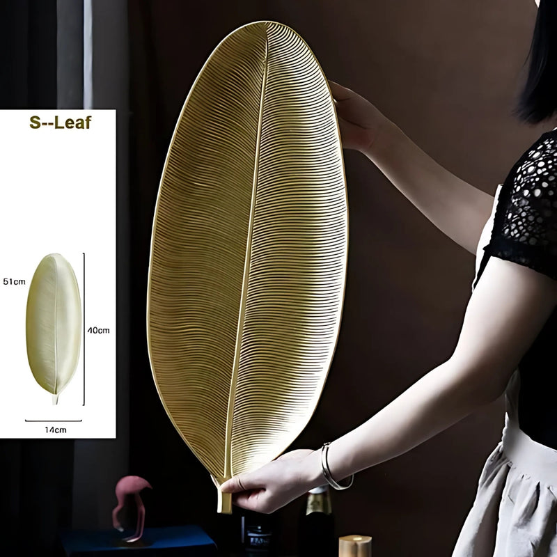 Wooden Gold Leaf Shape Snack Tray, Fiberboard, 16 Inch, for Home Decor