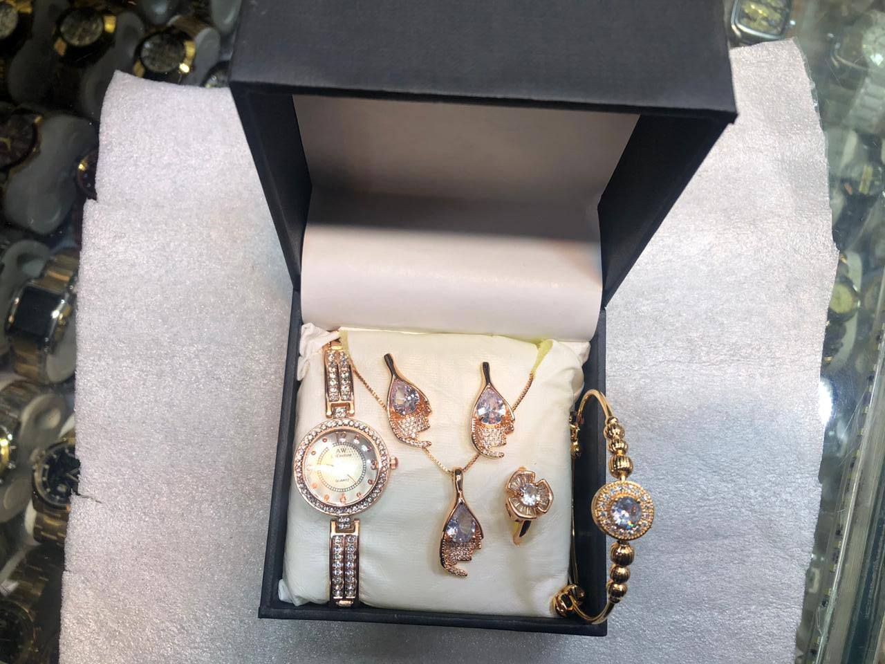 Midnight Elegance Rose Gold Jewelry Set