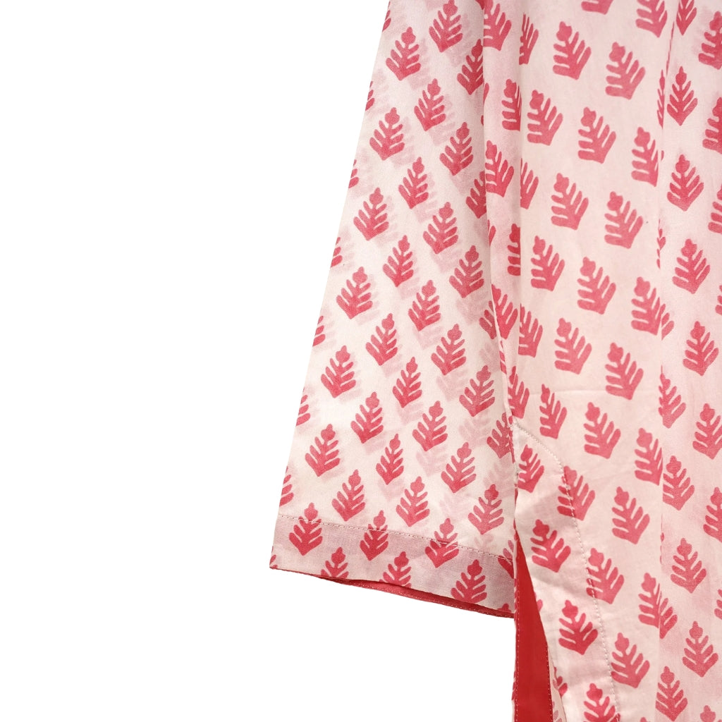 2-Piece Pink Printed Lawn Dress, Round Neck with Buttons, for Women