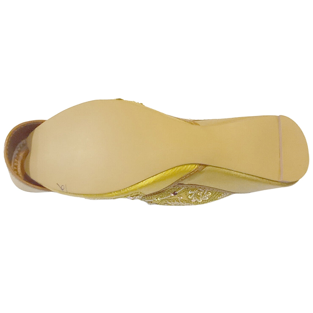 Gold Embroidered Khussa with Sitara Design, Rexine Inner Material, for Women