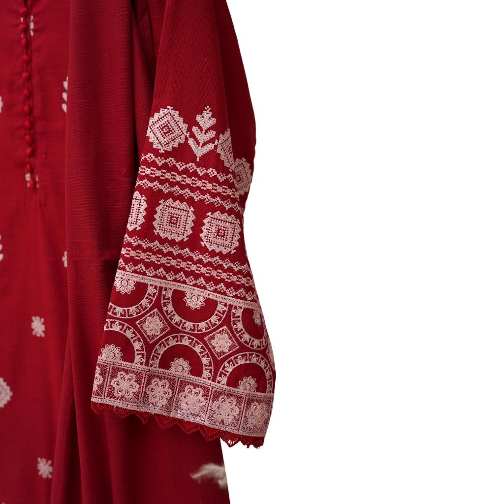 Rangoon 3-Piece Ensemble, Embroidered Khaddar with Lace, for Women