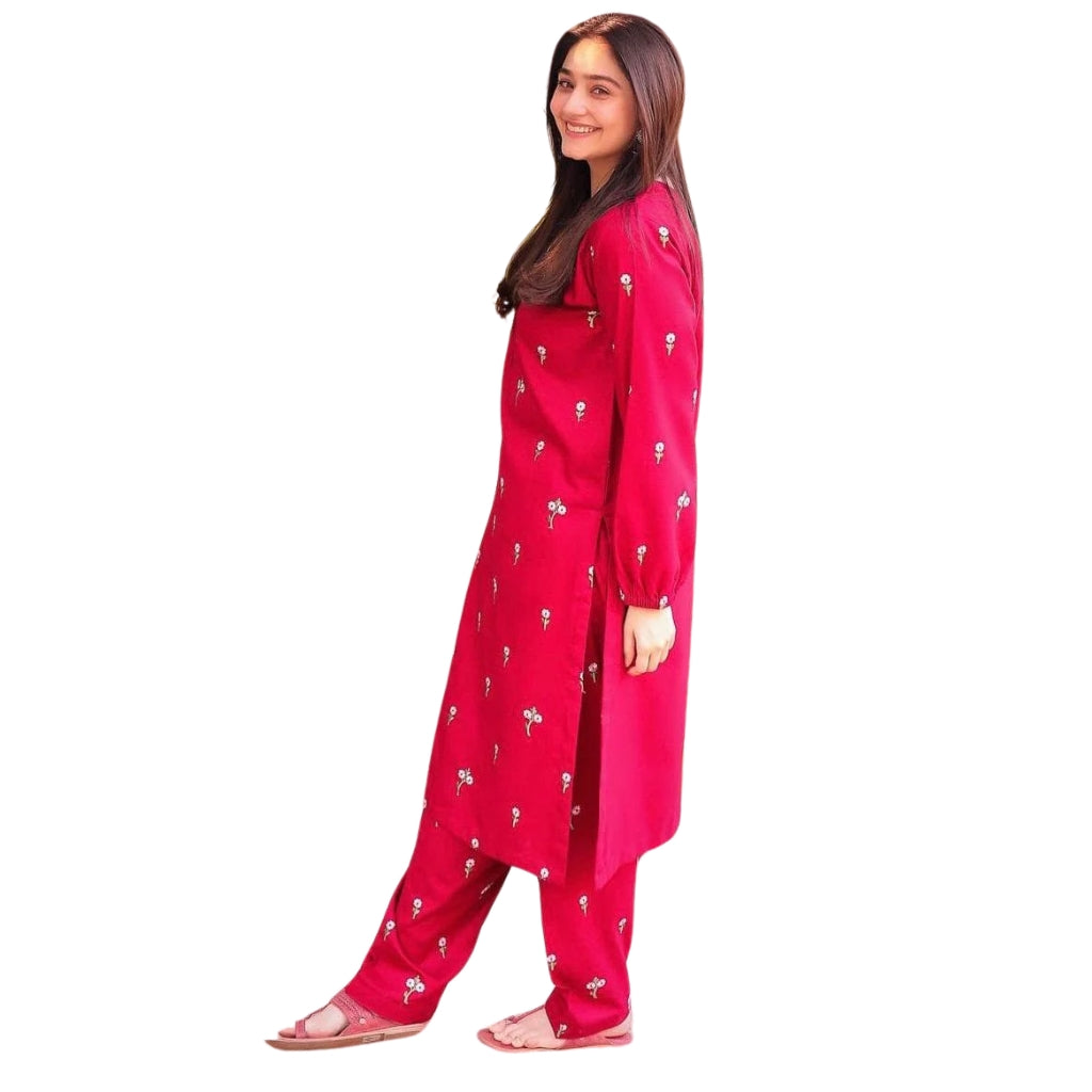 Suit, Trendy Petal Embroidery 2 Piece, Stylish & Elegant, for Women