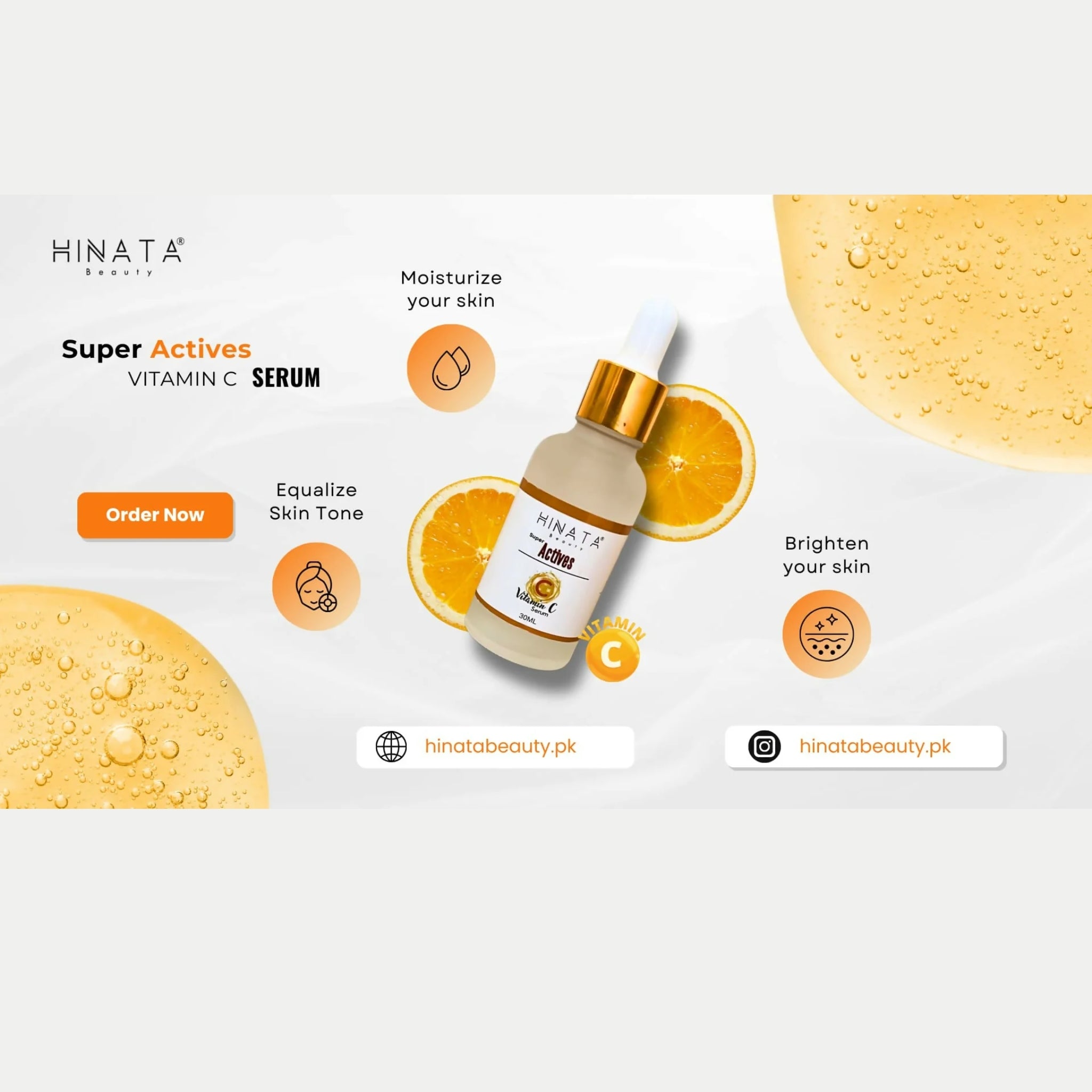 Hinata Beauty Vitamin C Brightening Serum, Glow Boosting Formula (30ml)