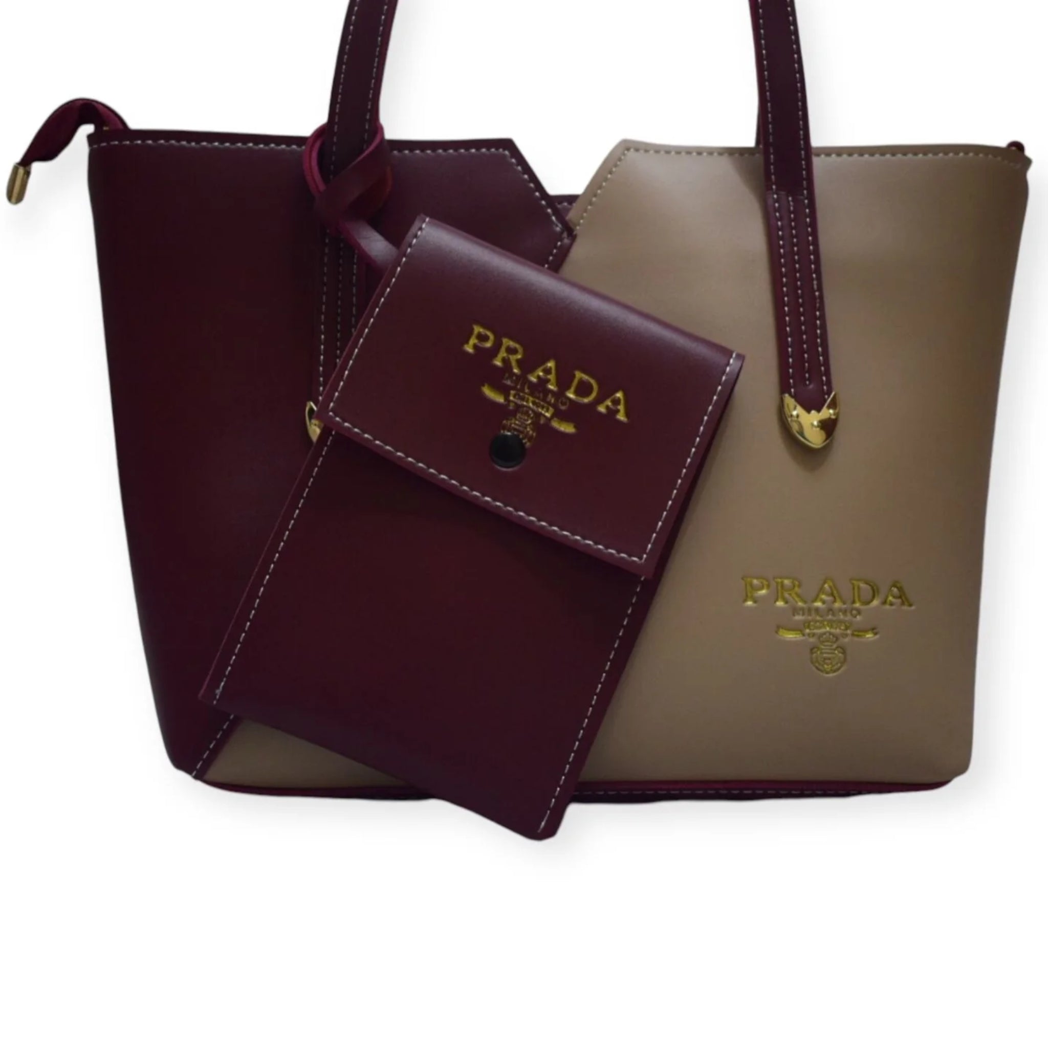 3-Pcs Handbag Set, Golden Rose & Elegant Design, Red and Golden, for Ladies