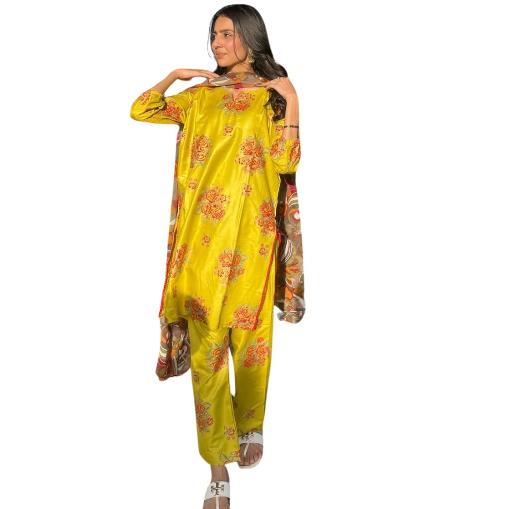 Arabic Lawn Suit, Gulab Print, Lace & Elastic Details, for Women