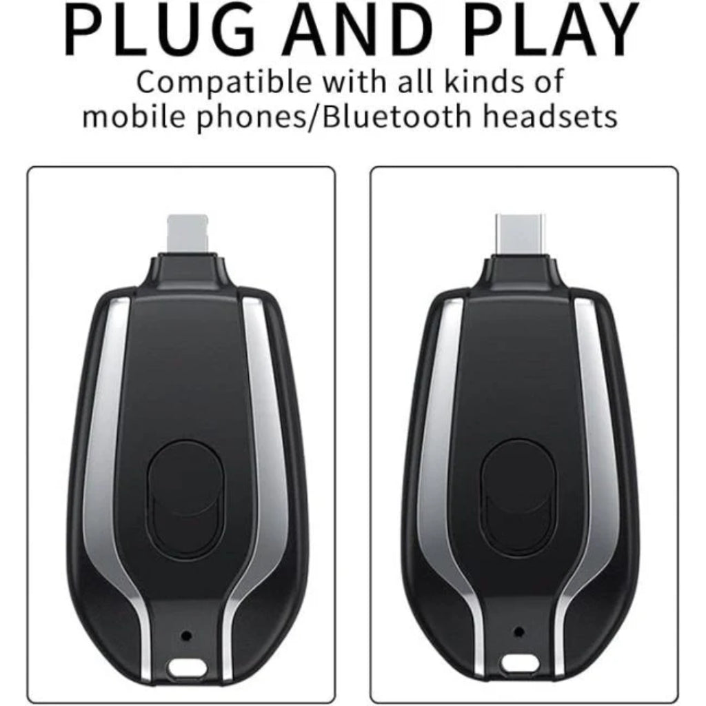 Keychain Power Bank, Portable Charger, 1500mAh, Ultra-Compact, Black