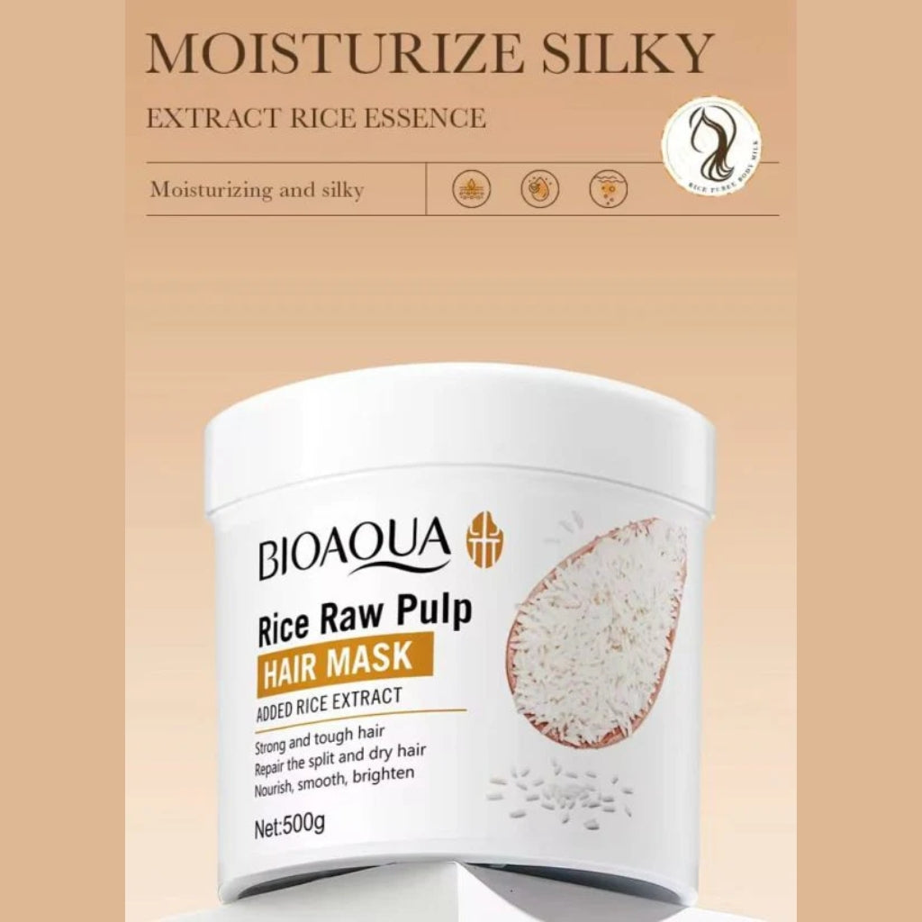 Bioaqua Rice Raw Pulp Hair Mask, Deep Conditioning for Dry & Damaged Hair
