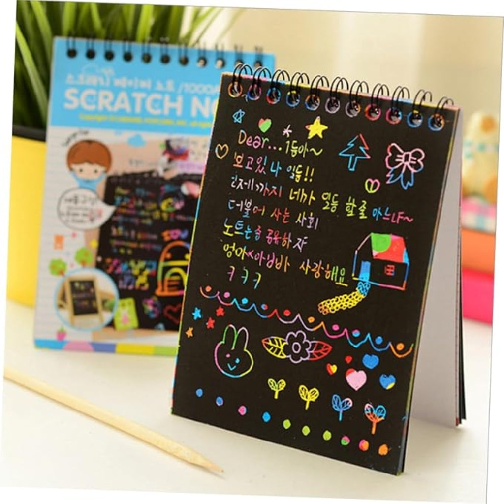 Rainbow Scratch Note Pad, 10x14cm Drawing Book, Non-Toxic Art Activity for Kids