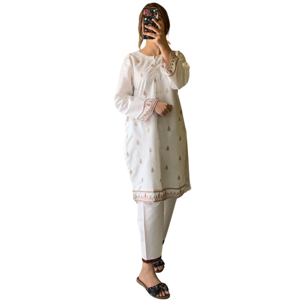 Suit, Elegant Embroidered, 2Pcs Cotton Lawn Stitched & Ready to Wear