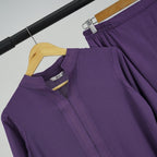 Purple Karandi Suit, Ban Collar & Frill Detailing, for Women