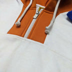 Colorblock Zipper Hoodie, White/Orange & Casual Wear, for Unisex