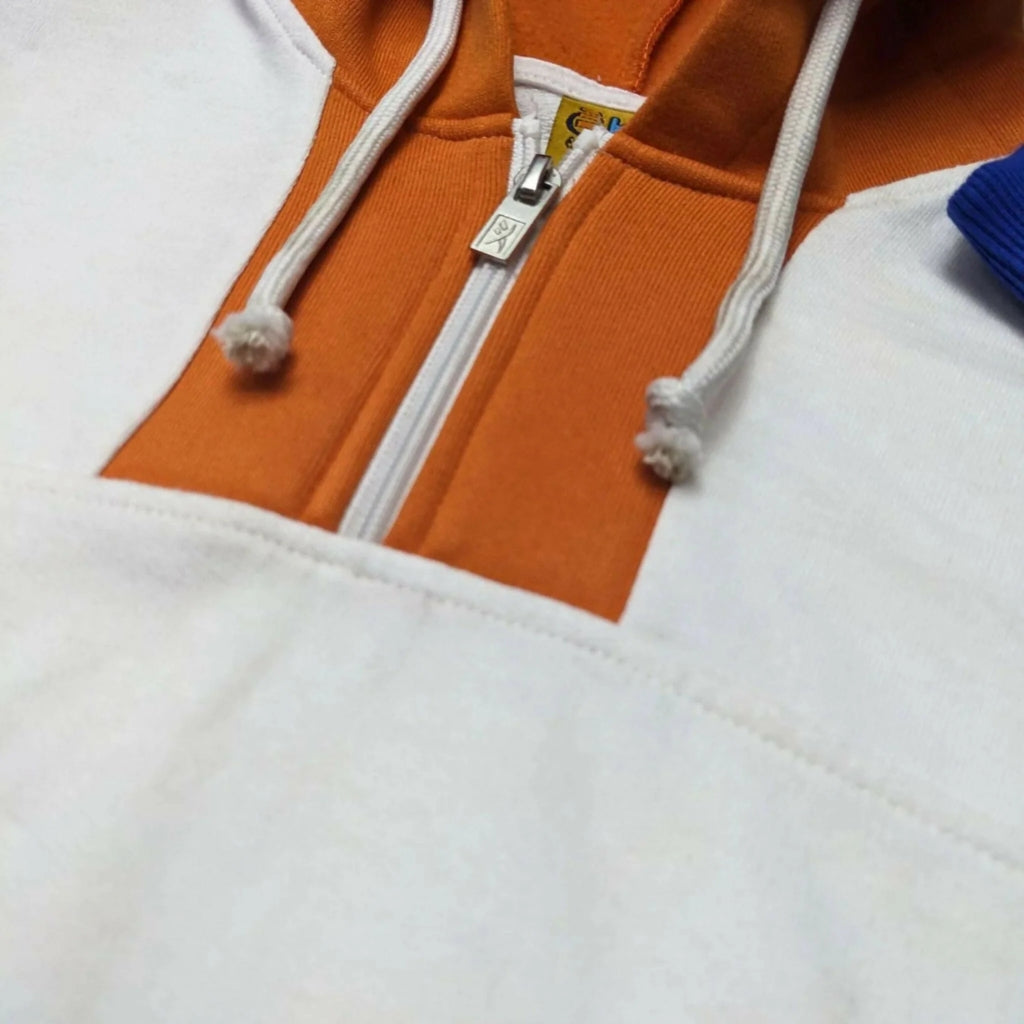 Colorblock Zipper Hoodie, White/Orange & Casual Wear, for Unisex