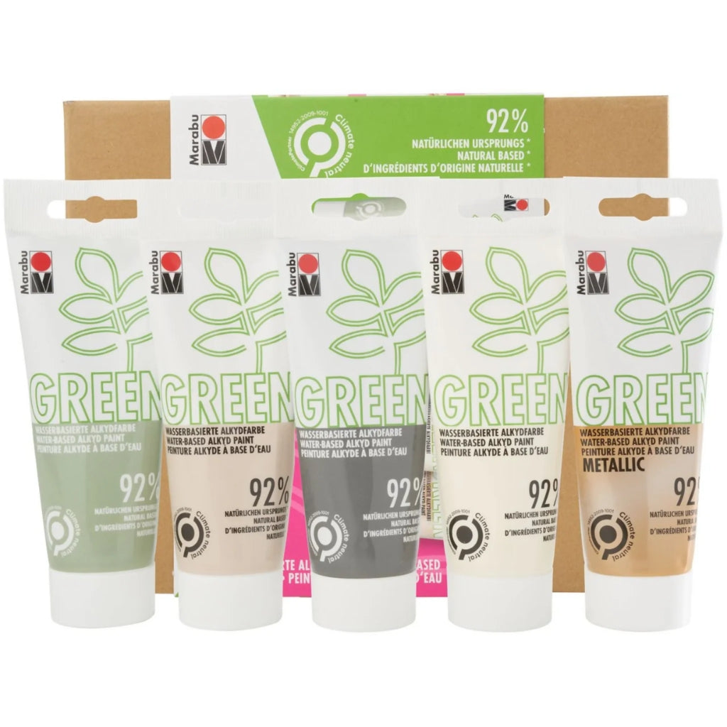 Marabu Green Water-Based Alkyd Paint Set BOHO, Captivating Green Tones, Perfect for Artists