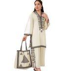 Arabic Lawn Suit, Pyramid Design & Free Handbag, for Women