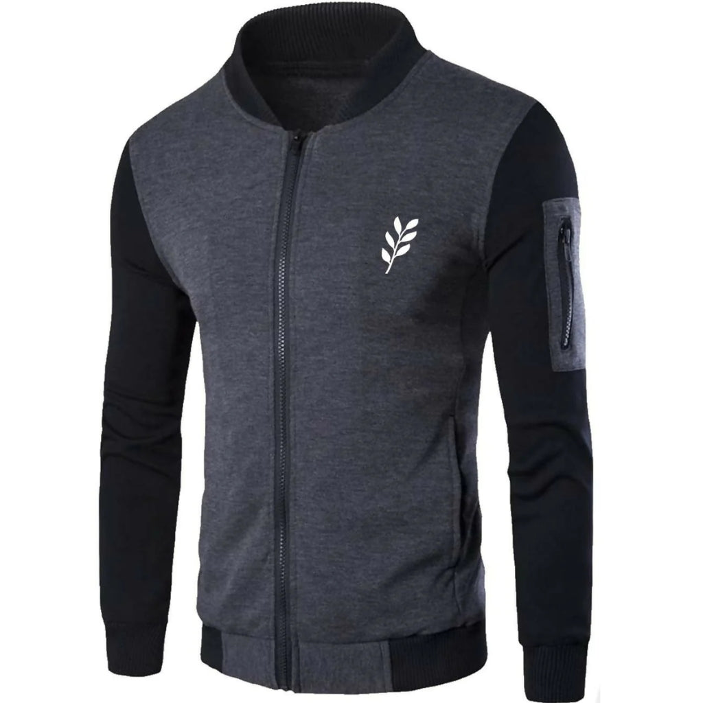 Zipper Jacket, Warm Fleece Fabric & Charcoal Grey Leaf, for Winter Wear