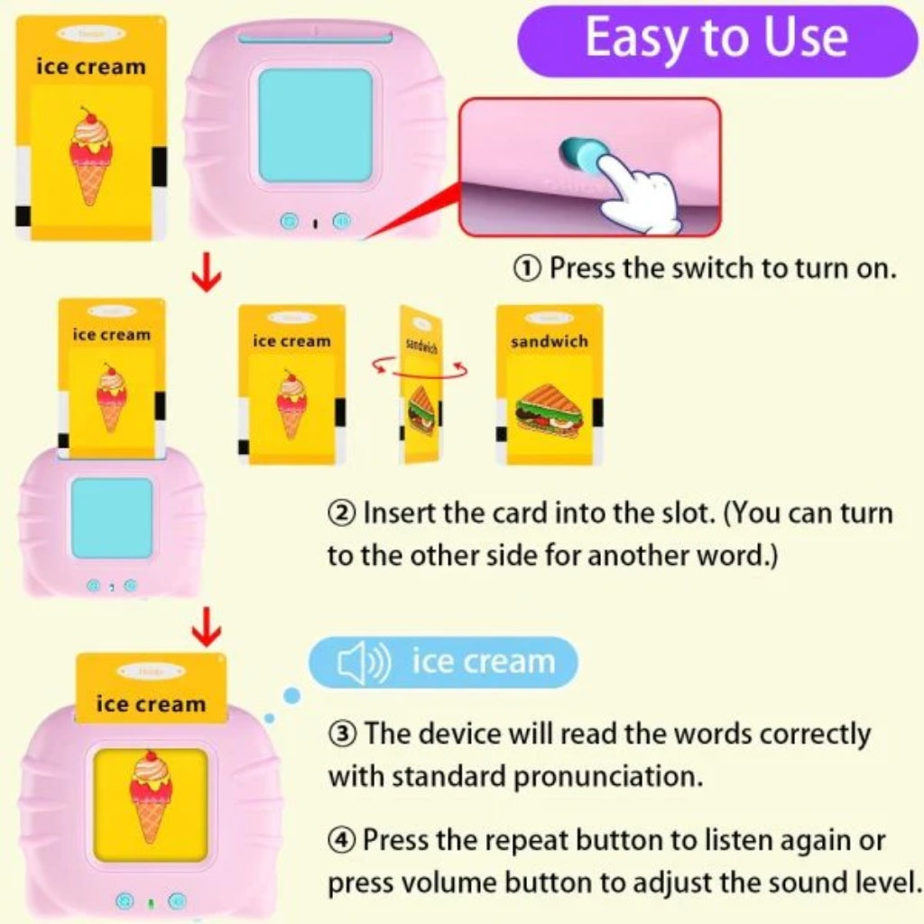 Talking Flash Cards, Audible Reading Machine & Early Learning, for Kids