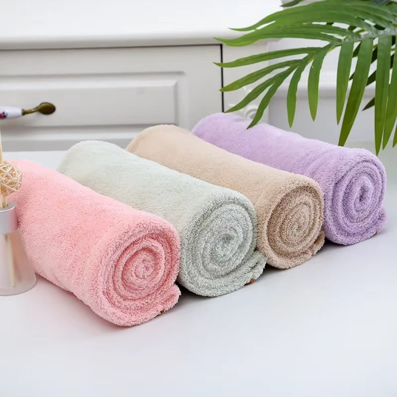 Microfiber Hair Drying Towel Cap Quick Absorb With Button Loop