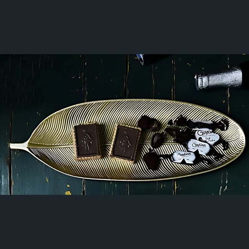 Wooden Gold Leaf Shape Snack Tray, Fiberboard, 16 Inch, for Home Decor