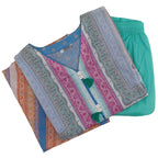 Green Lawn Printed 3-Piece Suit, Tassel Neck with Cotton Trousers, for Women