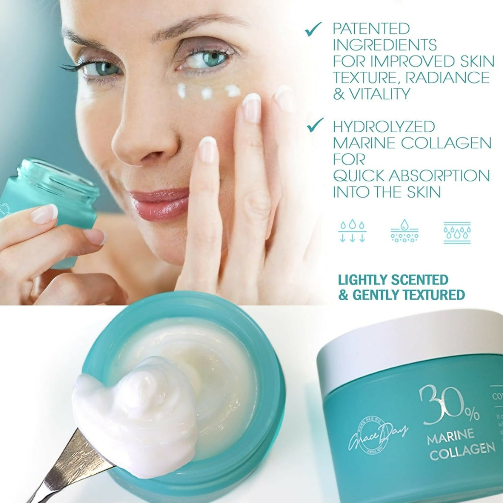 Marine Collagen Moisturizing Cream, with Hyaluronic Acid, for Anti-Aging & Firming