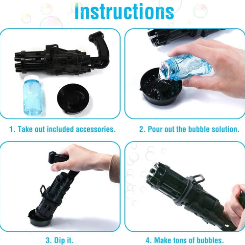 Automatic Bubble Gun, Continuous Bubble Stream, Safe & Fun, for Kids