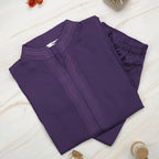 Purple Karandi Suit, Ban Collar & Frill Detailing, for Women