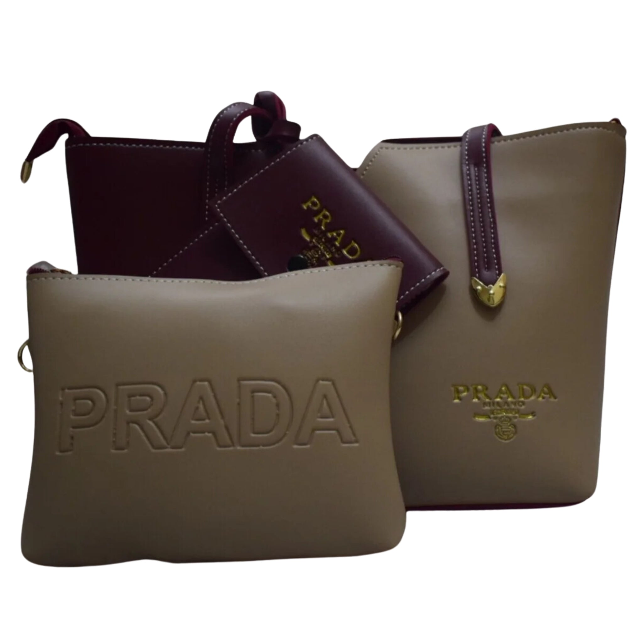 3-Pcs Handbag Set, Golden Rose & Elegant Design, Red and Golden, for Ladies