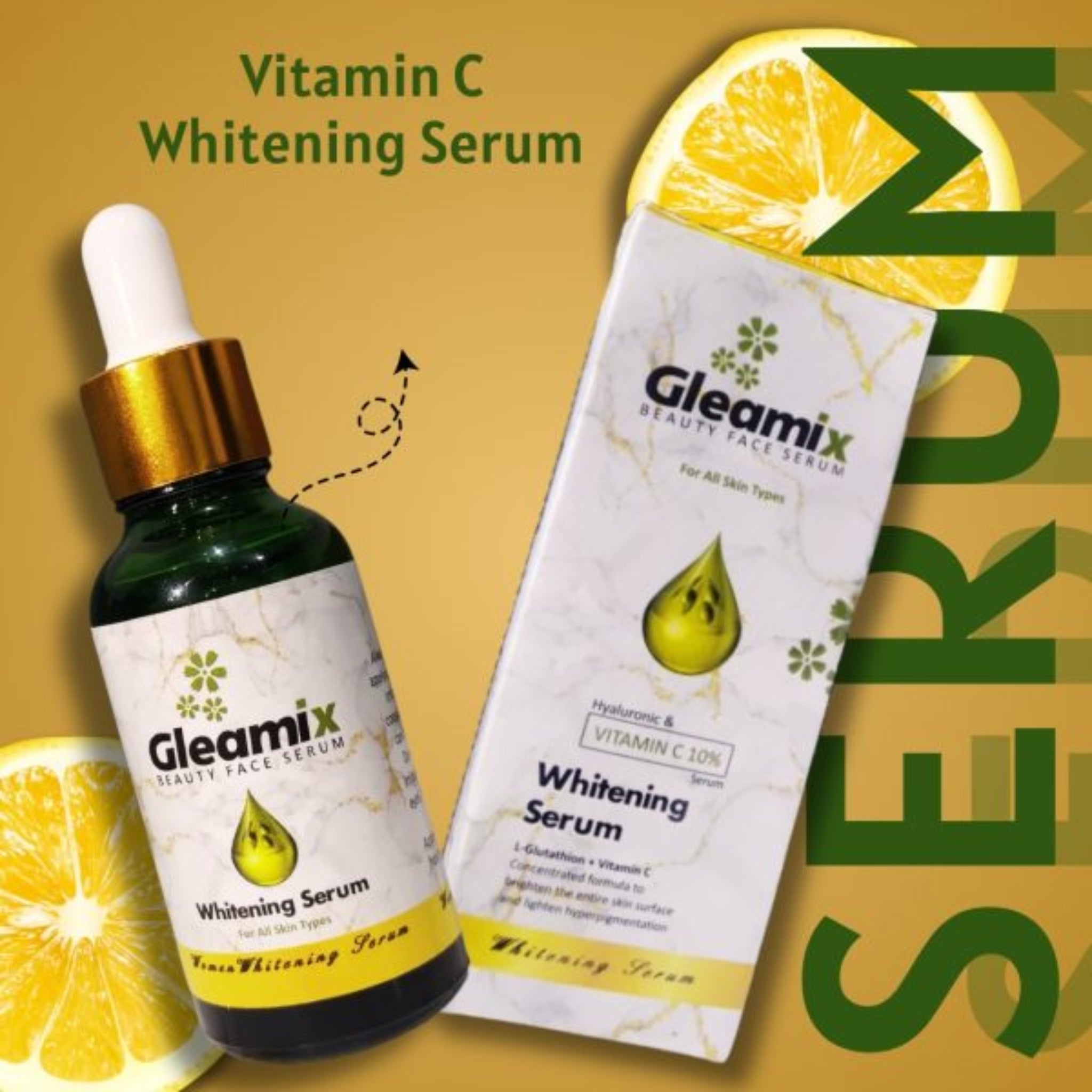 Gleamix Whitening Serum, Vitamin C Enriched & Skin Brightening Formula, for All Skin Types