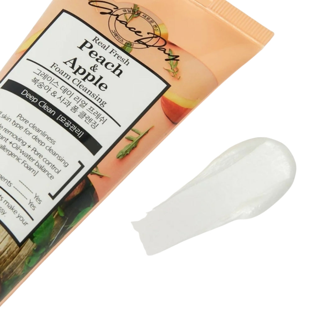 Korean Foam Cleanser, Peach & Apple, Gentle & Hypoallergenic, Perfect for Oil-Water Balance