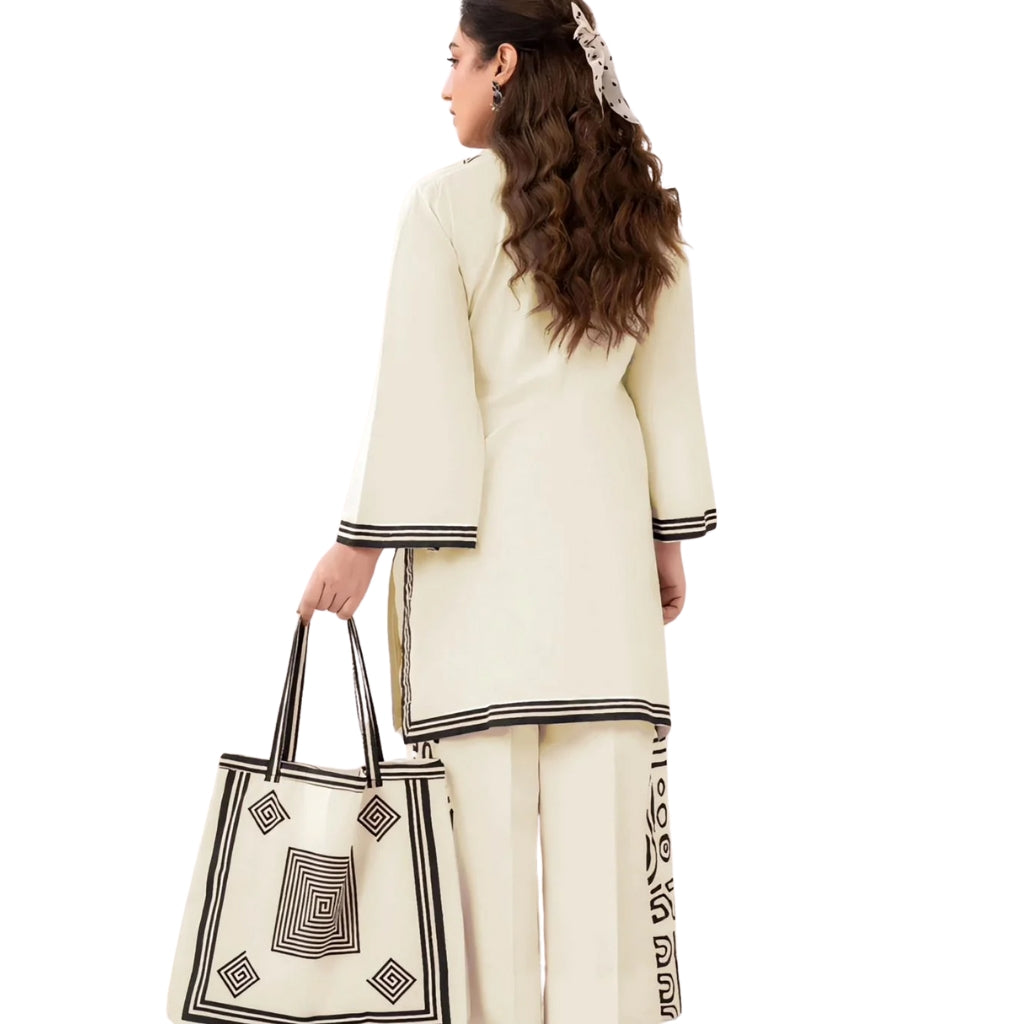 Arabic Lawn Suit, Pyramid Design & Free Handbag, for Women